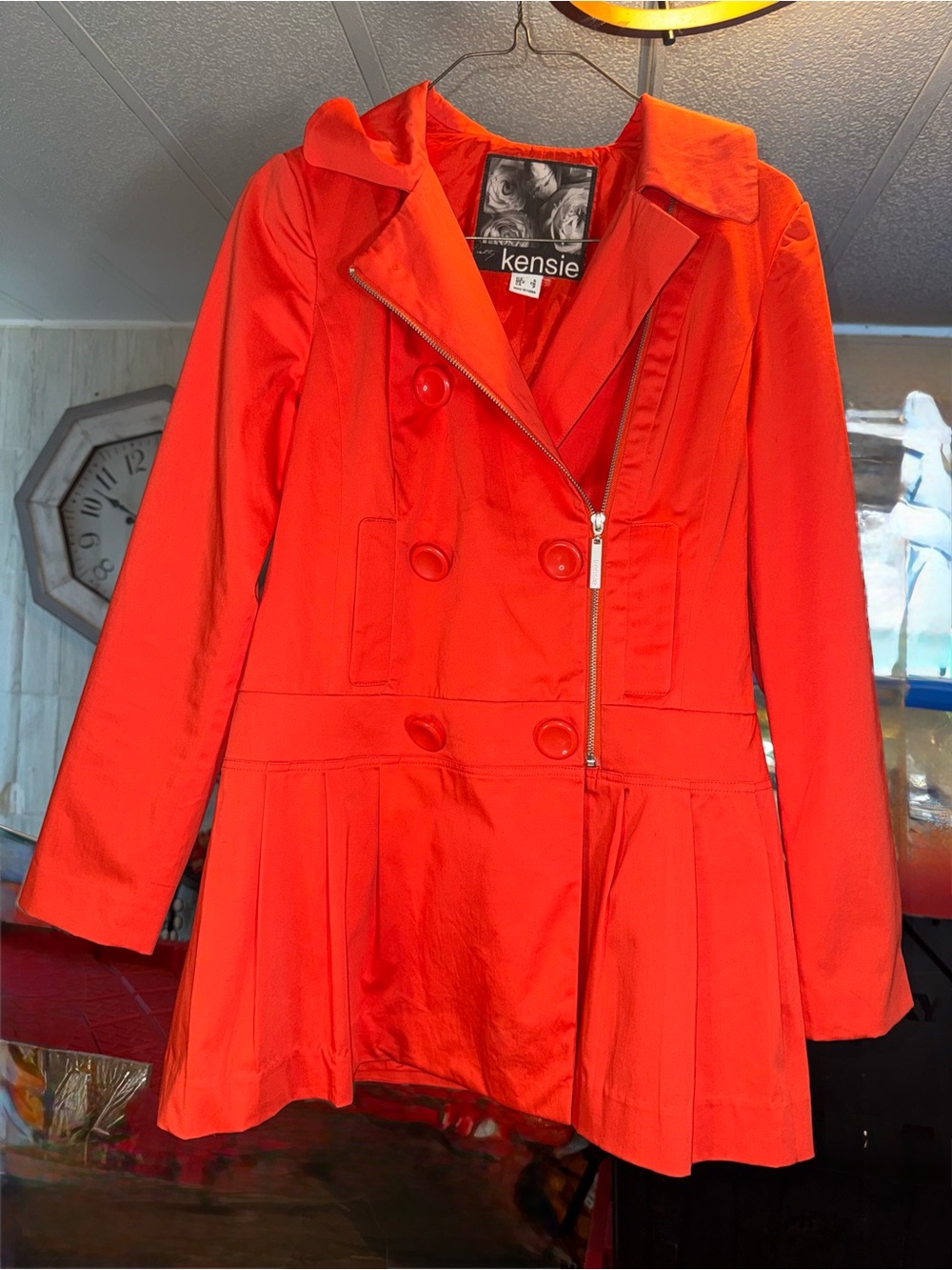 kensie Bright Red Peplum Trench Coat